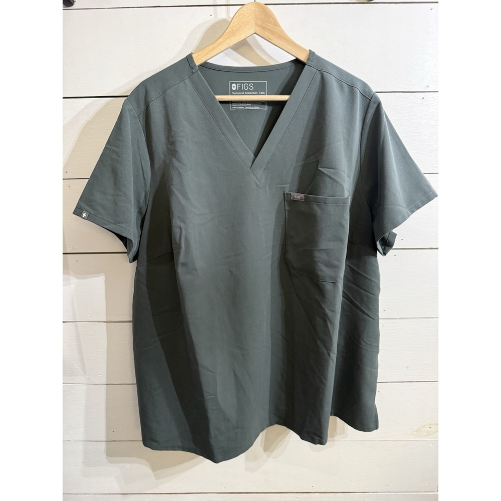 Figs Catarina Technical Collection Scrub Top Women 3XL Gray Medical Pocket Nurse